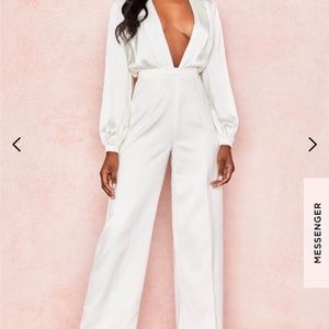 House of CB Sexy White Satin Wide Sleeve Jumpsuit.